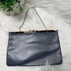Vintage - Block Gray Leather Clutch with Chain